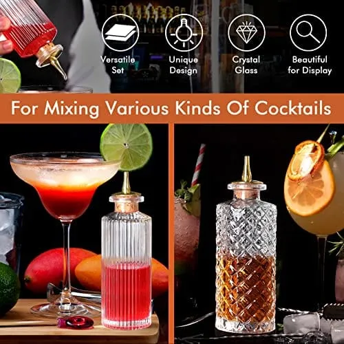 Suprobarware Bitters Bottle Set - 2pcs Set Glass Bitters Bottle, 170ml&140ml, Vantage Glass Dash Bottle for Making Cocktail and Display, Homebar addition