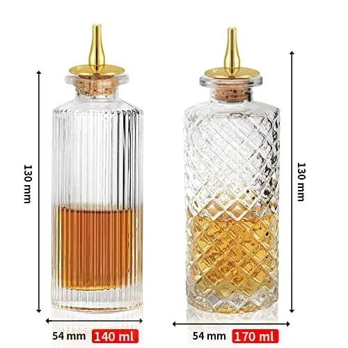 Suprobarware Bitters Bottle Set - 2pcs Set Glass Bitters Bottle, 170ml&140ml, Vantage Glass Dash Bottle for Making Cocktail and Display, Homebar addition