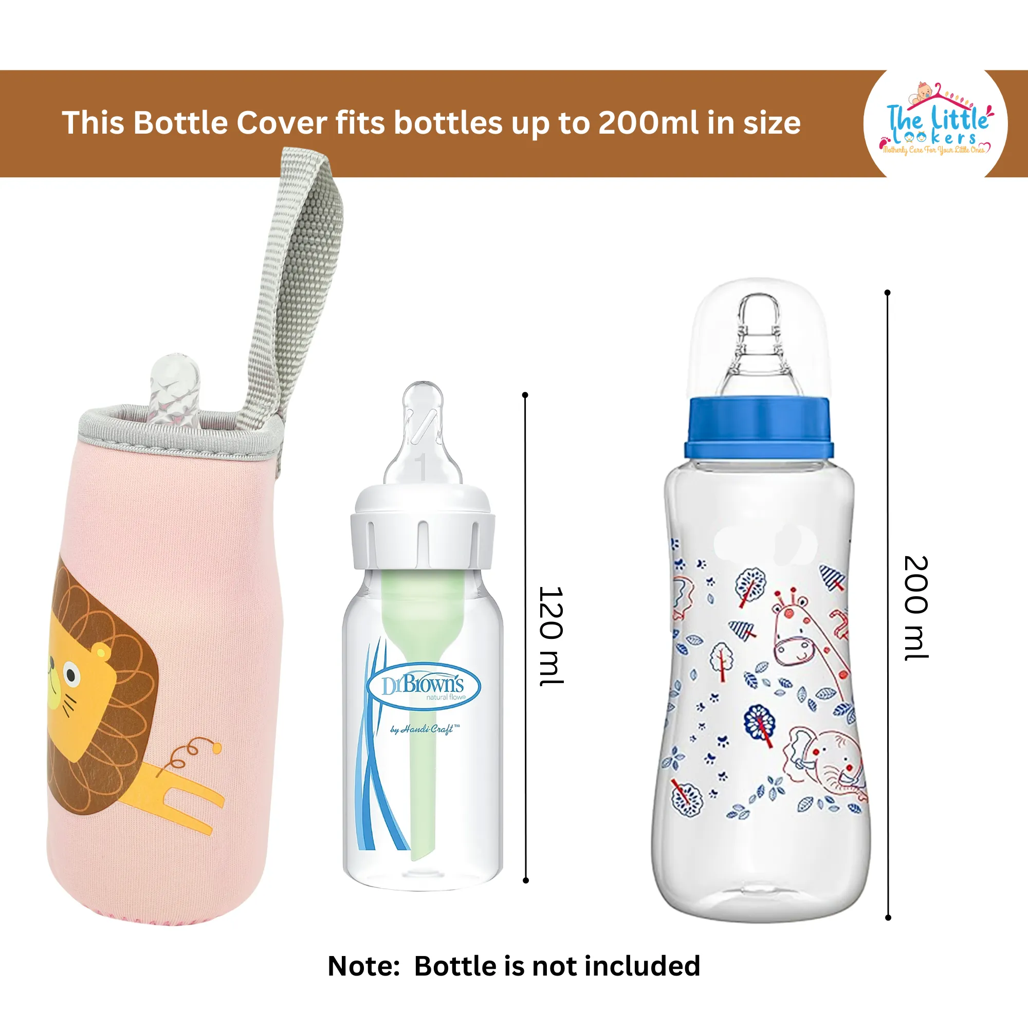 THE LITTLE LOOKERS Cute Animated Patterned Soft Stretchable Baby Feeding Bottle Cover with Easy to Hold Strap for 120ml, 150ml, 240ml