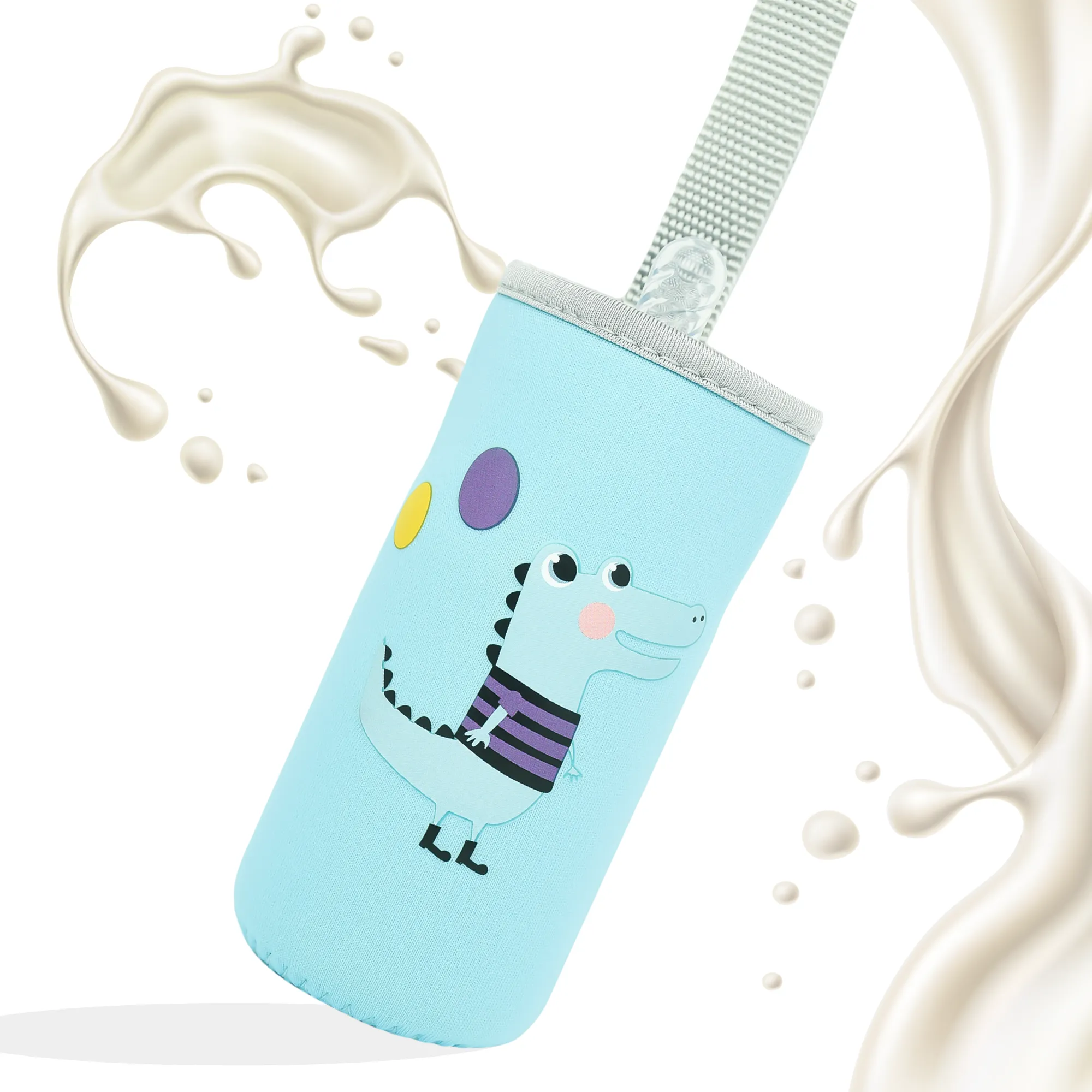 THE LITTLE LOOKERS Cute Animated Patterned Soft Stretchable Baby Feeding Bottle Cover with Easy to Hold Strap for 120ml, 150ml, 240ml