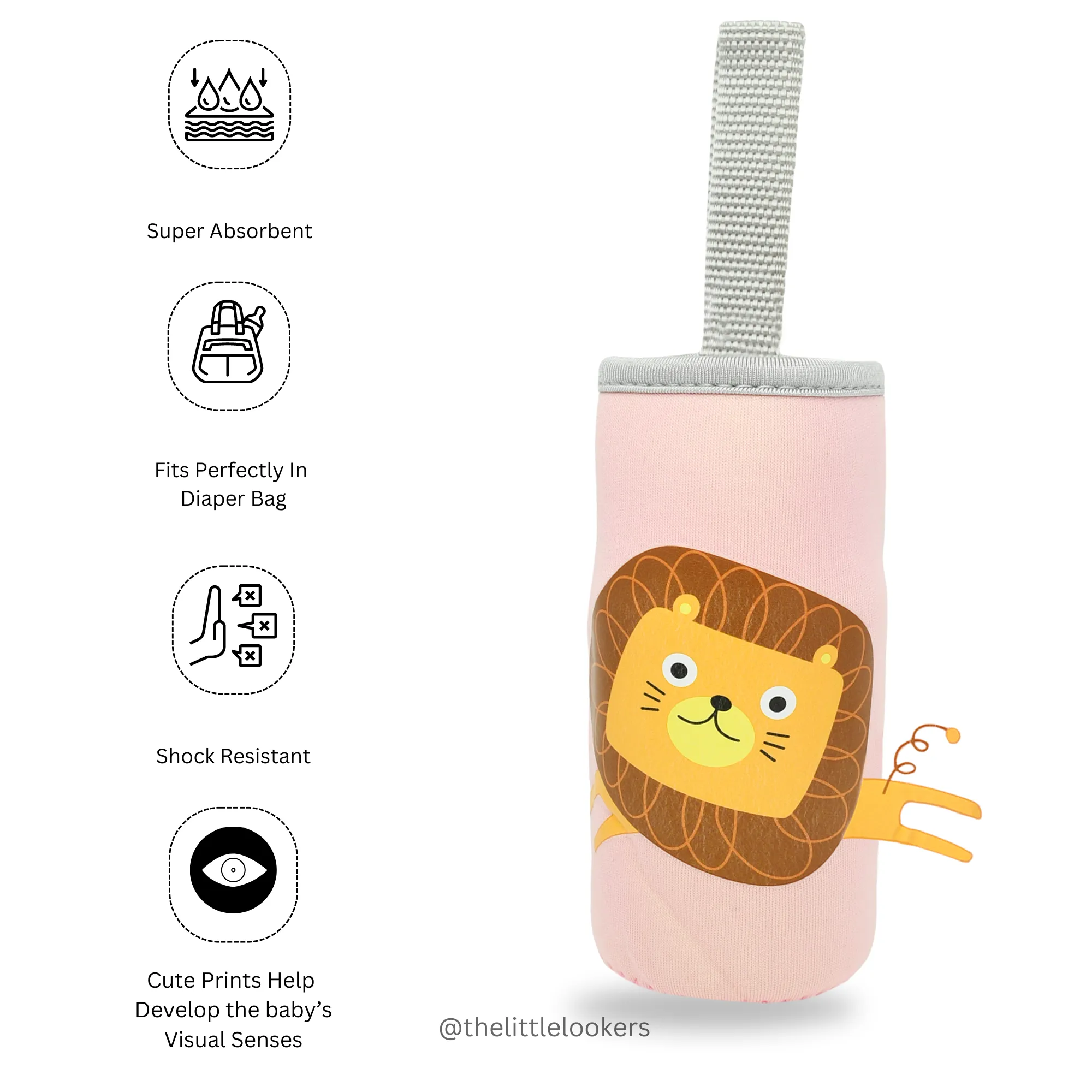 THE LITTLE LOOKERS Cute Animated Patterned Soft Stretchable Baby Feeding Bottle Cover with Easy to Hold Strap for 120ml, 150ml, 240ml