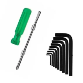 Toolkit Combo - 2 in 1 Screwdriver Philips and Slotted Head Blade Size: 6 x 200 mm   10 Pcs Allen Hex Key Wrench Set