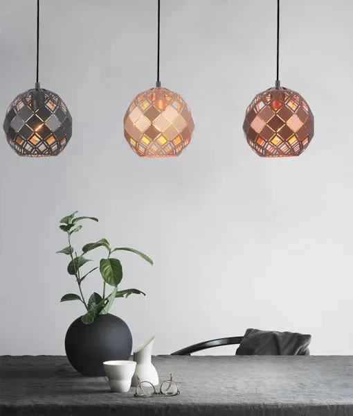 TUILE: Interior Small Embossed Tiled Iron Wine Glass Shape Pendant Lights