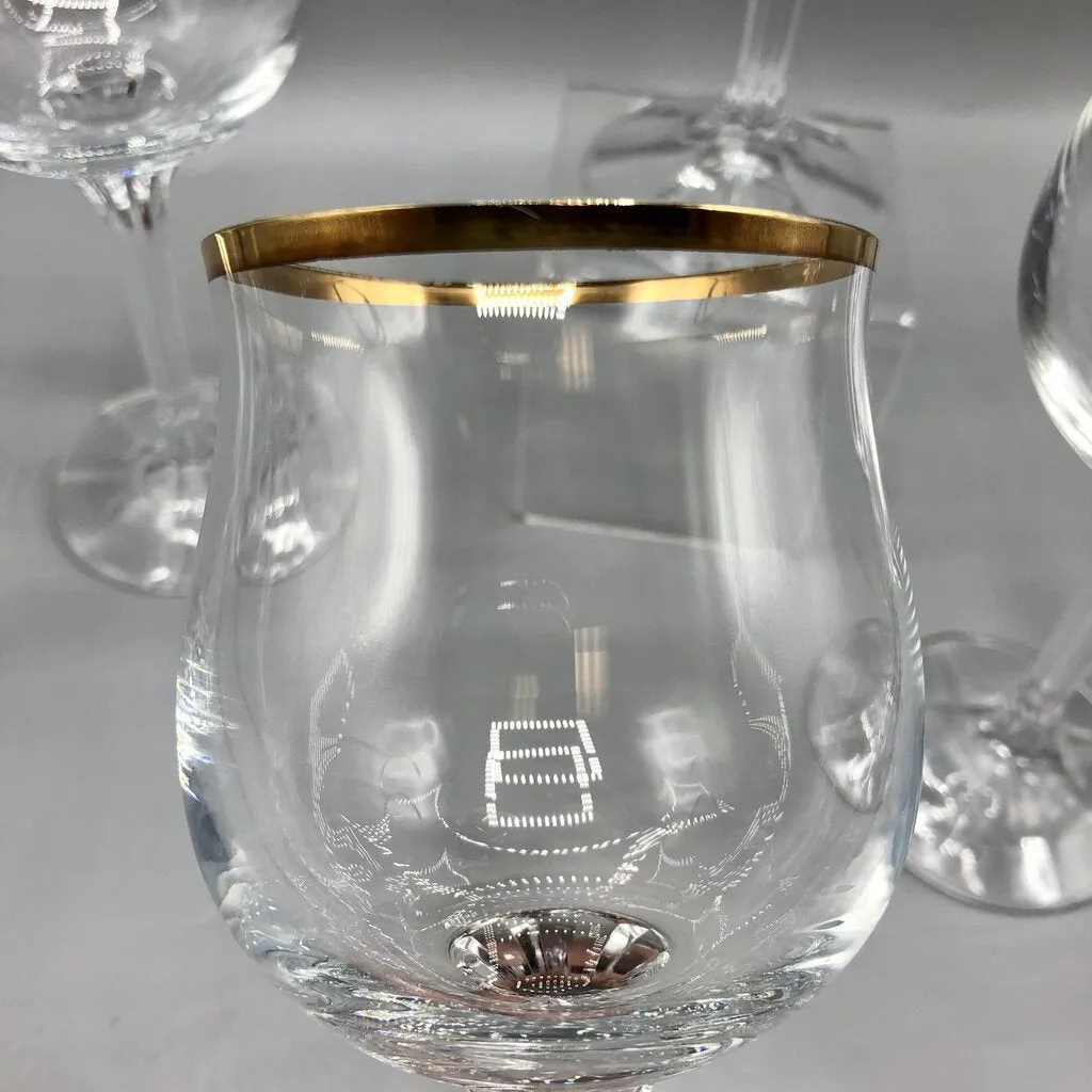 Vintage Bohemia Crystal “Geneve” Wine Goblet w/ 14K Rim Set of 5. /b