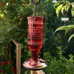 Vintage Bottle Style Glass Hummingbird Feeder