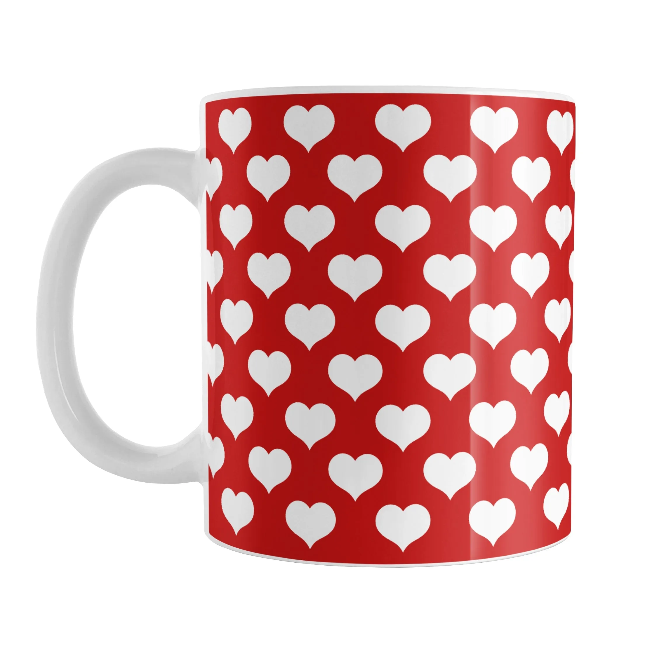 White Hearts Pattern Red Mug