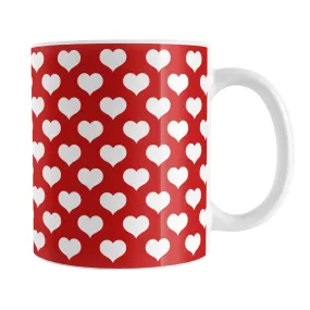 White Hearts Pattern Red Mug