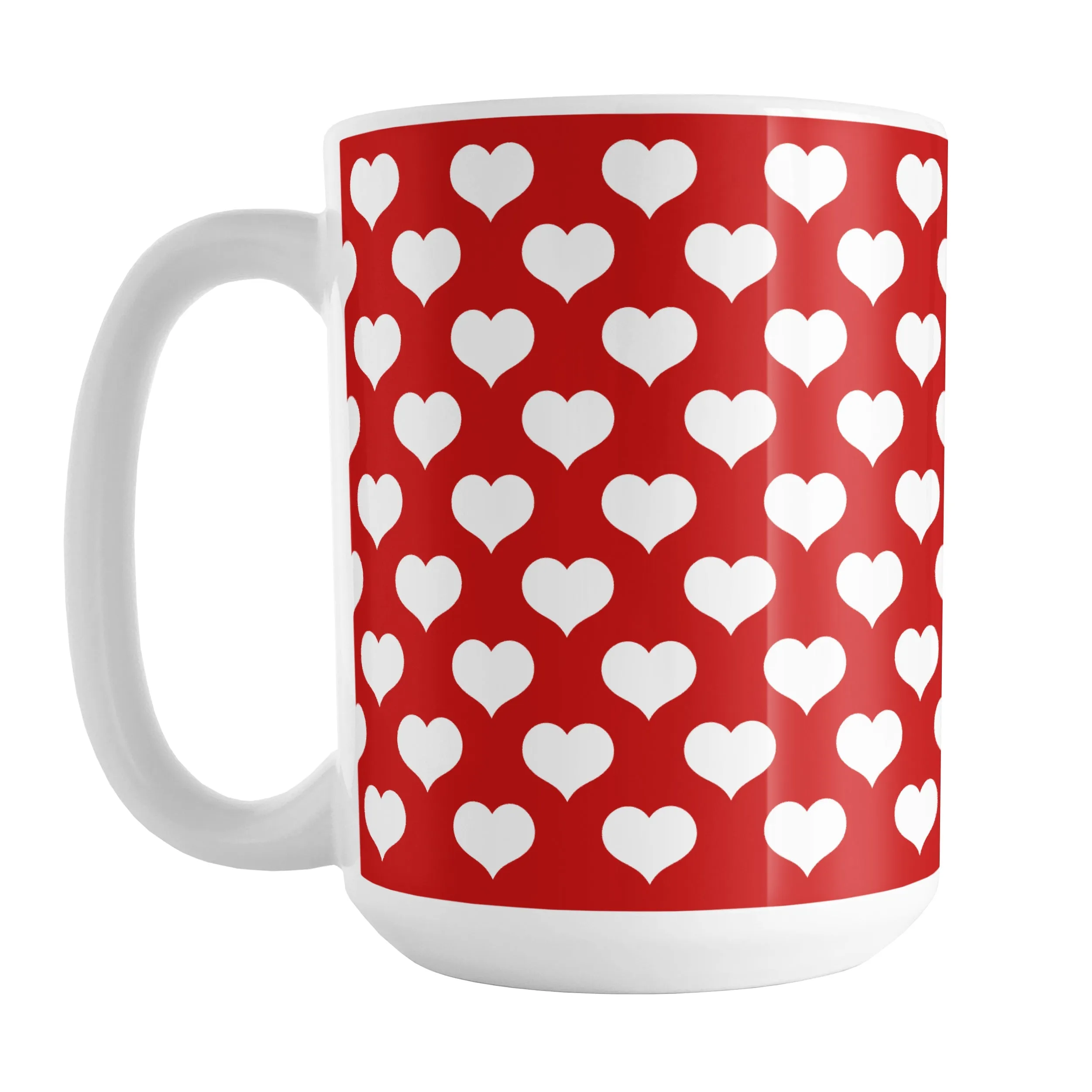 White Hearts Pattern Red Mug