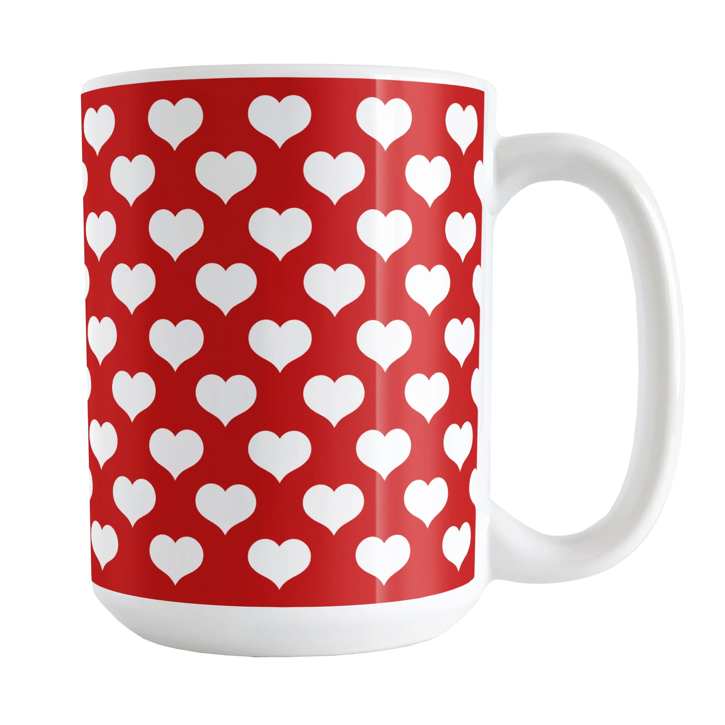 White Hearts Pattern Red Mug