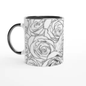 White Rose Top Black 11oz Ceramic Mug with Color Inside