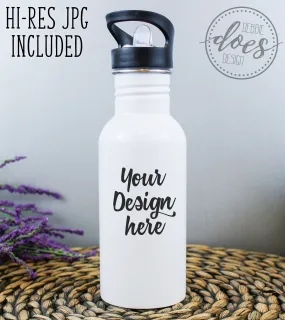 White Sublimation Water Bottle with Straw Mockup 5