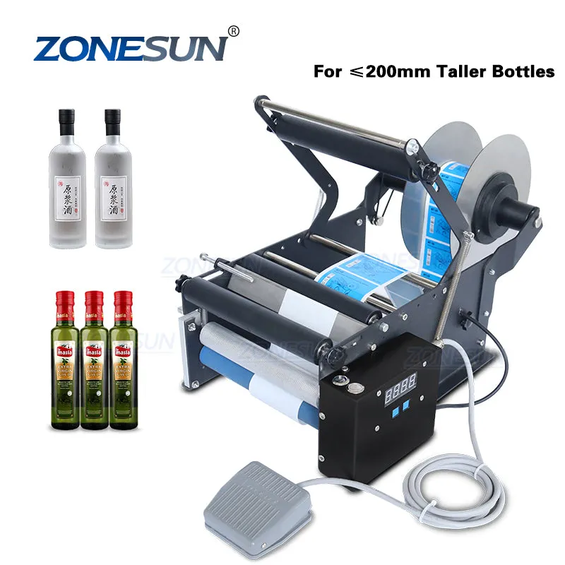 ZS-TB50SM Semi-automatic Glass Jar Labeler Shampoo Juice Plastic Round Bottle Self-adhesive Labeling Machine